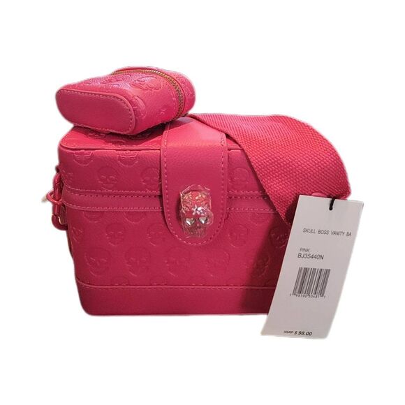NWT~BETSEY JOHNSON Hot Pink Skull Boss Vanity Bag - Picture 1 of 7
